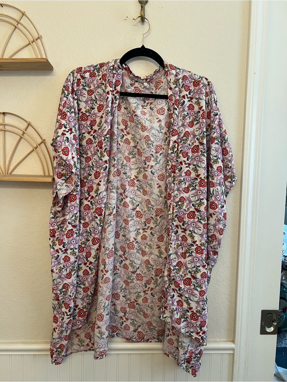 Anthropologie Floral Kimono Duster XL Open Front Lightweight Boho Cardigan